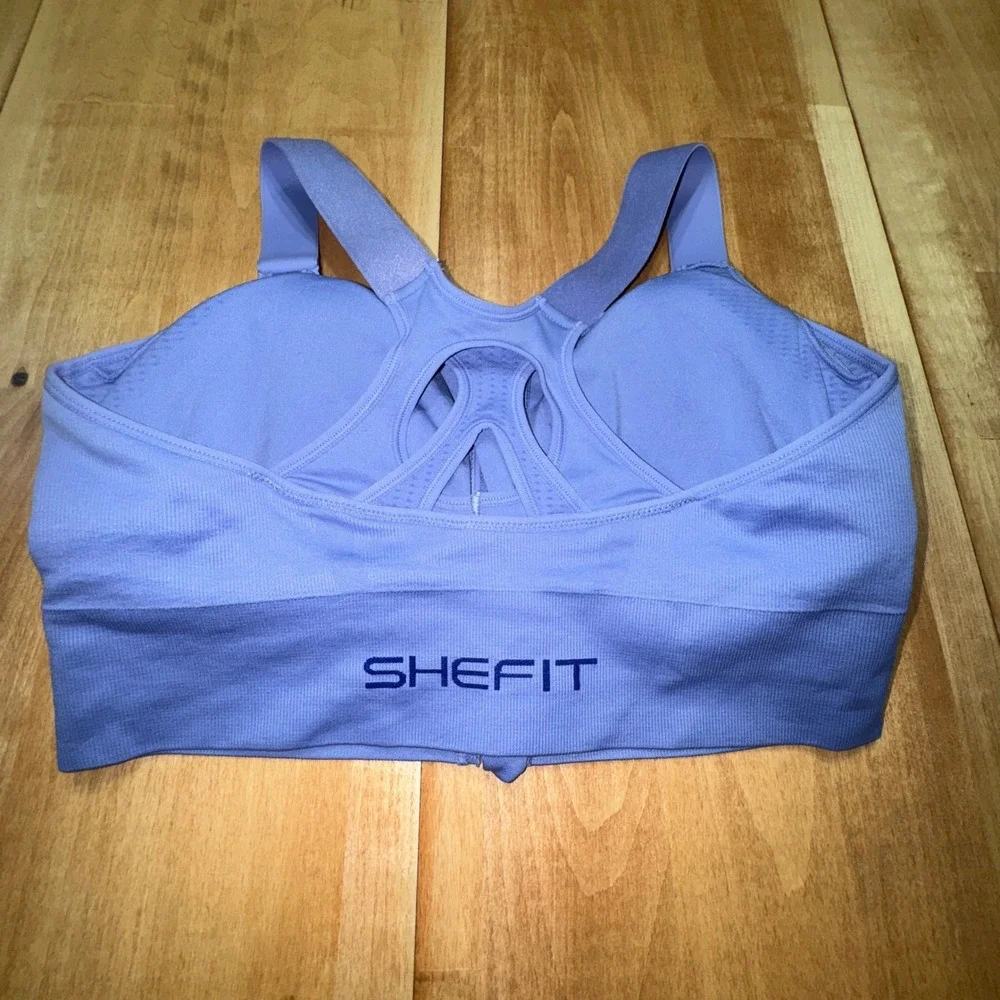 SHEFIT 2Luxe High Impact Sports Bra Periwinkle Front Zip Adjustable Straps - Picture 2 of 3